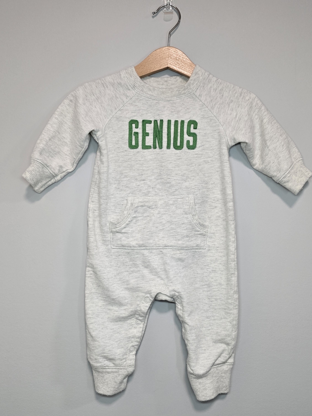 Carter's Light Heather Gray One-Piece Footie with Green 'GENIUS' Lettering
